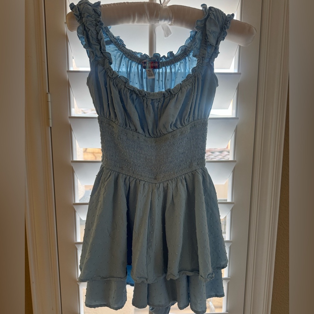 Urban Outfitters Kids | Girl’s XS 
Light Blue Swiss Dot Ruffle Skort Dress